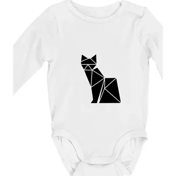 Origami kočka z boku - Body kojenecké s dlouhým rukávem - Dlouhý r. 3-6 měs ( Bílá )