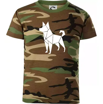 Chlapecké tričko Origami pes z boku - Dětské maskáčové triko - 104-110cm / 3-4 roky ( Hnědý maskáč )