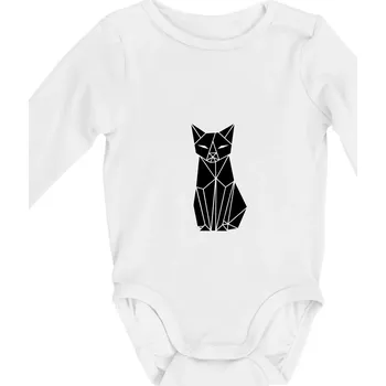 Kojenecký body Origami kočka zepředu - Body kojenecké s dlouhým rukávem - Dlouhý r. do 3 měs ( Bílá )