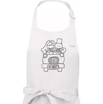 Kuchyňská zástěra Svatební auto - Dámská zástěra na vaření - Univerzální velikost ( Bílá )