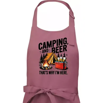 Kuchyňská zástěra Černý nápis nápis Camping and beer - Dámská zástěra na vaření - Univerzální velikost ( Starorůžová )