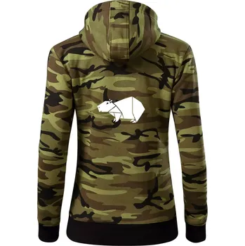 Dámská mikina Origami kapybara - Dámská mikina trendy zipper s kapucí - S ( Zelený maskáč )