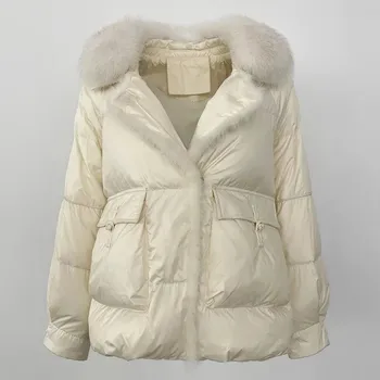 Dámská parka Luxusní dámská zimní bunda s kožešinovým límcem Velikost: S, Barva (Varianta): Bílá