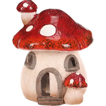 Houbový domeček - keramika, LED osvětlení, červený - MT762