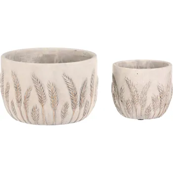 Stojan na květiny Obal na květiny - beton, obilné klasy, s patinou, šedý, cena za sadu 2 ks - BSO2005