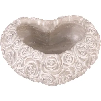 Obal na květiny - srdce s růžemi, beton, šedý - BTO1094 GREY-M