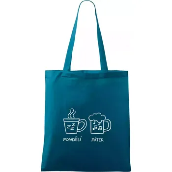 Pondělí Pátek - Kafe Pivo - Taška bavlněná - 42 x 38 cm ( Petrolejová )