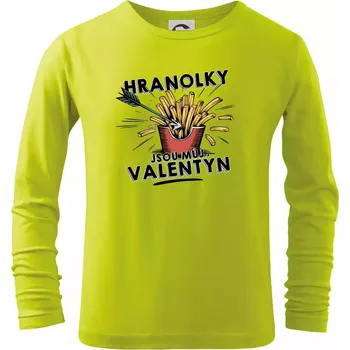 Chlapecké oblečení Hranolky jsou můj Valentýn - Triko dětské Long Sleeve - 134 cm/8 let ( Limetková )