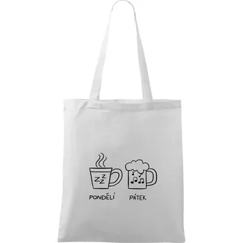 Nákupní taška Pondělí Pátek - Kafe Pivo - Taška bavlněná - 42 x 38 cm ( Bílá )