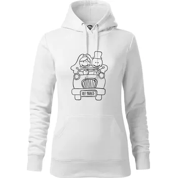 Dámská mikina Svatební auto - Mikina dámská Cape s kapucí - 2XL ( Bílá )