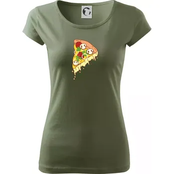 Dámské tričko Pizza + Pizza kousek - Dámské triko Pure - XS ( Khaki )
