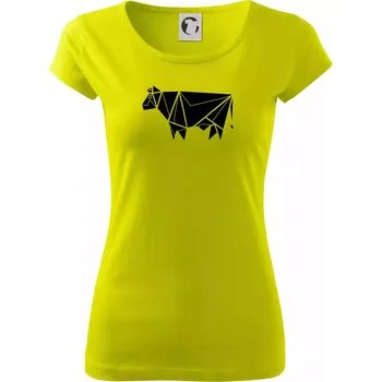 Origami kráva z boku - Dámské triko Pure - L ( Limetková )