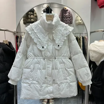 Dámská parka Zimní bunda pro ženy s páskem a stahovací šňůrkou Barva: Bílá, Velikost: M