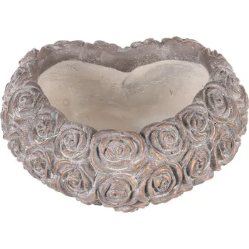 Obal na květiny - srdce s růžemi, beton, antracitově šedý - BTO1094 ANT-S