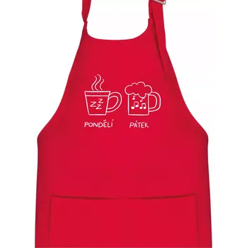 Kuchyňská zástěra Pondělí Pátek - Kafe Pivo - Dětská zástěra na vaření - Univerzální velikost ( Červená )