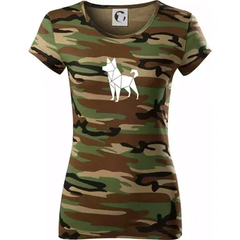 Dámské tričko Origami pes z boku - Dámské maskáčové triko - 2XL ( Hnědý maskáč )