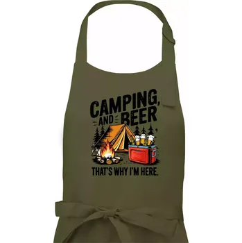 Kuchyňská zástěra Černý nápis nápis Camping and beer - Dámská zástěra na vaření - Univerzální velikost ( Khaki )