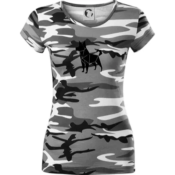 Dámské tričko Origami pes z boku - Dámské maskáčové triko - XL ( Šedý maskáč )