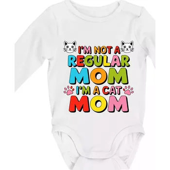 I'm not a regular mom I'm a cat mom - Body kojenecké s dlouhým rukávem - Dlouhý r. do 3 měs ( Bílá )
