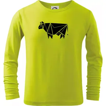 Dětská móda Origami kráva z boku - Triko dětské Long Sleeve - 134 cm/8 let ( Limetková )