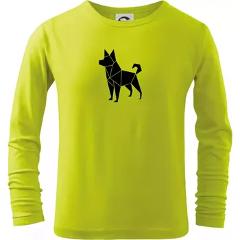 Origami pes z boku - Triko dětské Long Sleeve - 122 cm/6 let ( Limetková )