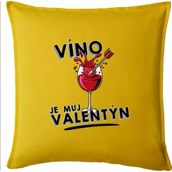 Polštář Víno je můj valentýn - Polštář 50x50 - 50x50 - Pouze potah ( Žlutá )