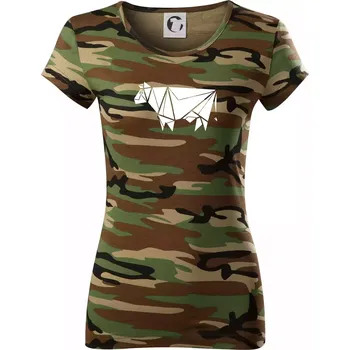 Dámské tričko Origami kráva z boku - Dámské maskáčové triko - XS ( Hnědý maskáč )