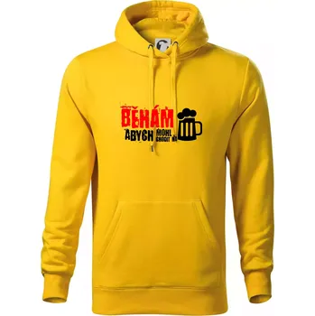 Pánská mikina Běhám abych mohl chodit na pivo - Mikina pánská Cape s kapucí - L ( Žlutá )