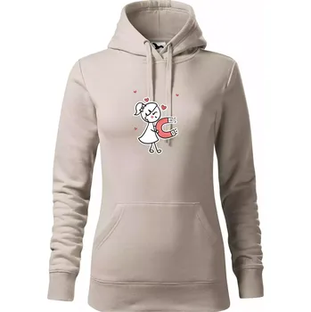 Dámská mikina Párový motiv - panáček a magnet - Mikina dámská Cape s kapucí - M ( Ledově šedá )