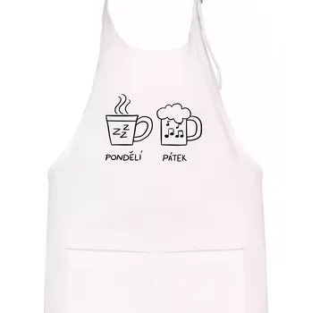 Kuchyňská zástěra Pondělí Pátek - Kafe Pivo - Dětská zástěra na vaření - Univerzální velikost ( Bílá )
