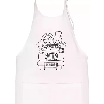 Kuchyňská zástěra Svatební auto - Dětská zástěra na vaření - Univerzální velikost ( Bílá )