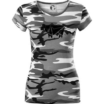 Dámské tričko Origami kráva z boku - Dámské maskáčové triko - XS ( Šedý maskáč )