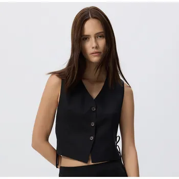 Dámský kabát Reserved - Vesta se lnem - černý - 318GF-99X - 318GF-99X-XL