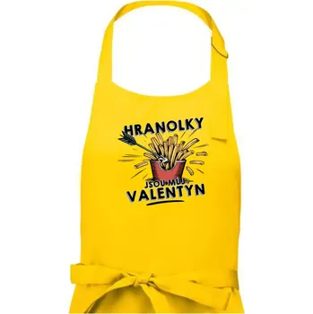 Kuchyňská zástěra Hranolky jsou můj Valentýn - Dámská zástěra na vaření - Univerzální velikost ( Žlutá )