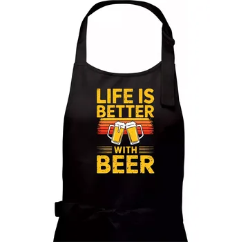 Kuchyňská zástěra Life is better with beer - oranžové - Pánská zástěra na vaření - Univerzální velikost ( Černá )