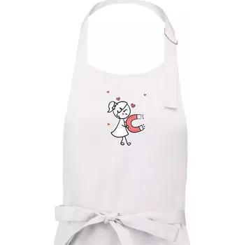 Kuchyňská zástěra Párový motiv - panáček a magnet - Dámská zástěra na vaření - Univerzální velikost ( Bílá )