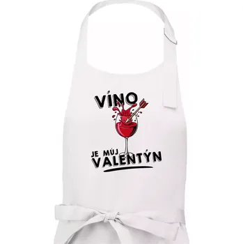 Kuchyňská zástěra Víno je můj valentýn - Pánská zástěra na vaření - Univerzální velikost ( Bílá )
