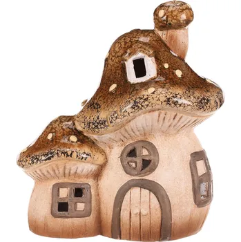 Houbový domeček - dvojice, keramika, LED osvětlení, hnědý - MT760