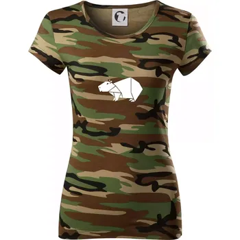 Dámské tričko Origami kapybara - Dámské maskáčové triko - S ( Hnědý maskáč )