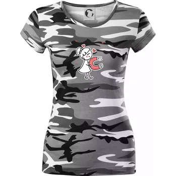 Dámské tričko Párový motiv - panáček a magnet - Dámské maskáčové triko - L ( Šedý maskáč )