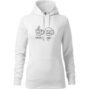 Dámská mikina Pondělí Pátek - Kafe Pivo - Mikina dámská Cape s kapucí - XS ( Bílá )