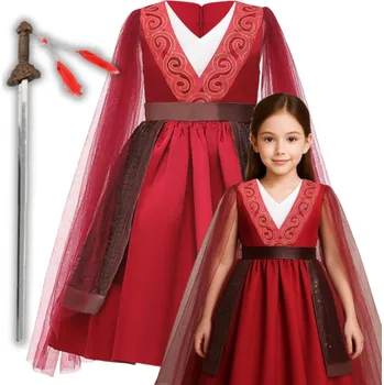 Karnevalový kostým KOSTÝM ŠATY MULAN BOJOVNICE PRINCEZNA MEČ 140 146