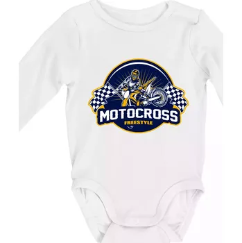 Motocross freestyle kruh - Body kojenecké s dlouhým rukávem - Dlouhý r. 3-6 měs ( Bílá )
