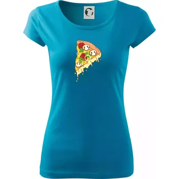 Dámské tričko Pizza + Pizza kousek - Dámské triko Pure - 3XL ( Světlý tyrkys )