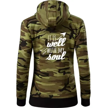 Dámská mikina It is well with my soul - Dámská mikina trendy zipper s kapucí - 2XL ( Zelený maskáč )