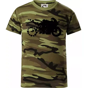 Moto love - Dětské maskáčové triko - 146 cm/10 let ( Zelený maskáč )