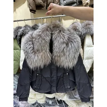 Dámská parka Zimní bunda s přírodní kožešinou a luxusním vzhledem Velikost: L, Barva (Varianta): Black camel