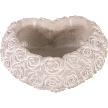 Obal na květiny - srdce s růžemi, beton, šedý - BTO1094 GREY-S