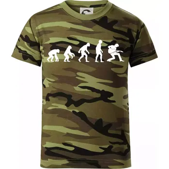 Chlapecké tričko Evoluce kytarista - klečící - Dětské maskáčové triko - 146 cm/10 let ( Zelený maskáč )