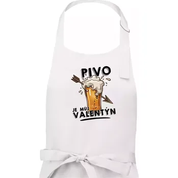 Kuchyňská zástěra Pivo je můj valentýn - Dámská zástěra na vaření - Univerzální velikost ( Bílá )